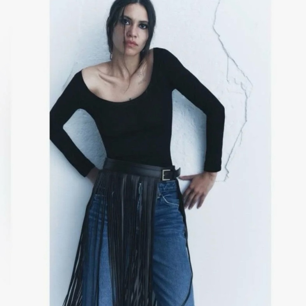 Fringed Leather Belt SPECIAL EDITION Black Bloggers Fav. Size 30 - Picture 2 of 7